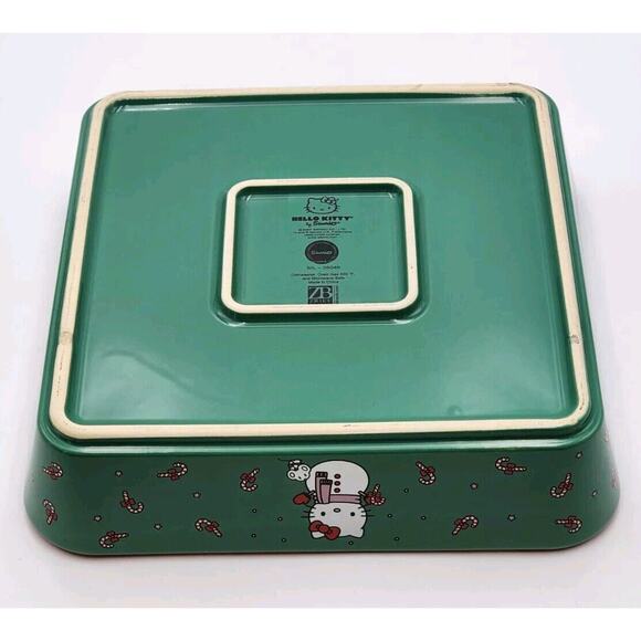 Sanrio Hello Kitty Christmas Snowman Square Baking Dish 9" Ceramic Green and Red - Picture 9 of 10